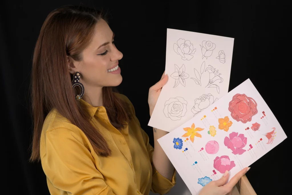 Laura S. Urbina presenta el diseño final del bordado personalizado, impreso tanto en blanco y negro como en color, listo para bordar.