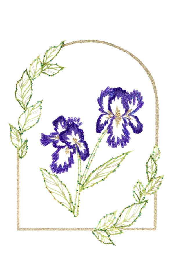 Overview of Nereid embroidery, made using the Haute Couture embroidery technique with the Lunéville hook.