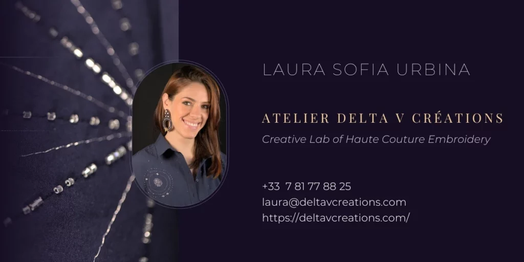 Artist signature section showing a portrait of Laura Sofia Urbina, with contact info: phone number and website URL