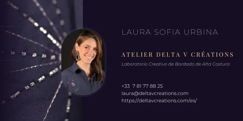 Artist signature section showing a portrait of Laura Sofia Urbina, with contact info: phone number and website URL