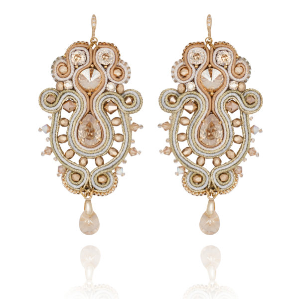Amira earrings embroidered with Swarovski crystals and soutache braid