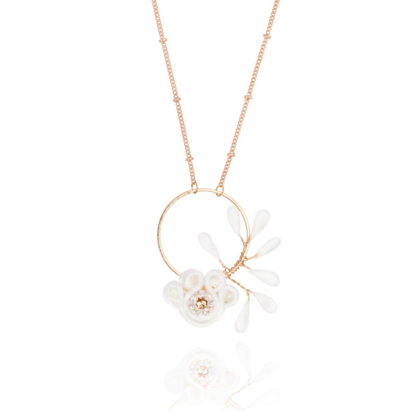 Chiara necklace embroidered with pearls, Swarovski crystals, soutache braid and porcelain
