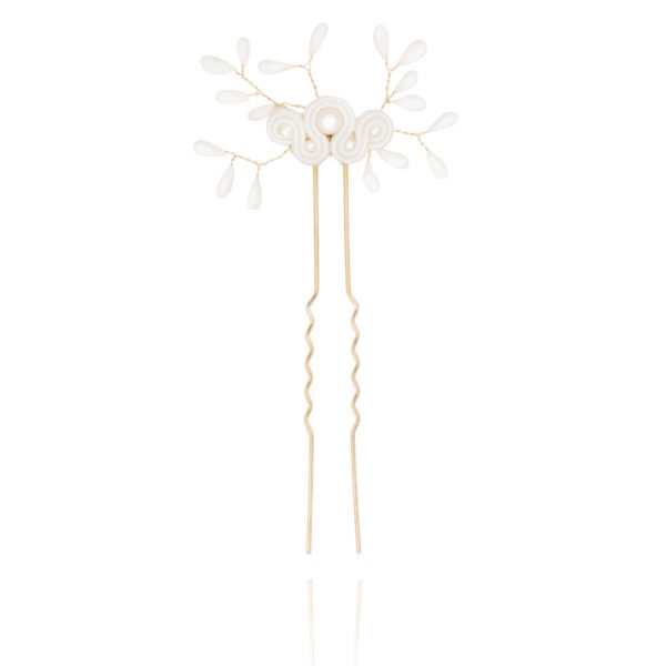 Kate hair pin embroidered with pearls, Swarovski pearls, porcelain and soutache braid