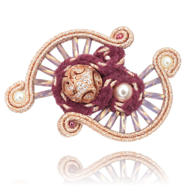 Anne brooch embroidered with Swarovski crystals and soutache braid