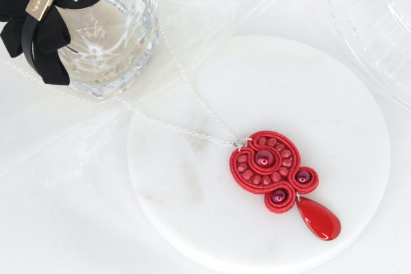 Atenea pendant embroidered with beads and soutache braid