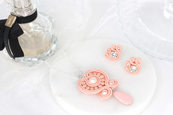 Grace Kelly earrings embroidered with Swarovski crystals and soutache braid