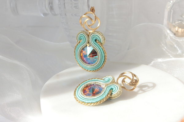 Gabrielle earrings embroidered with Swarovski crystals and soutache braid