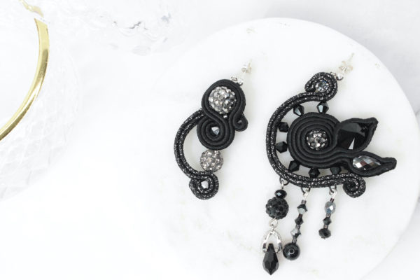 Natalie earrings embroidered with Swarovski crystals and soutache braid