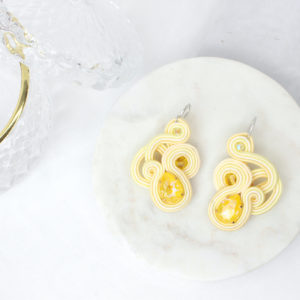 Vega earrings embroidered with Swarovski crystals and soutache braid