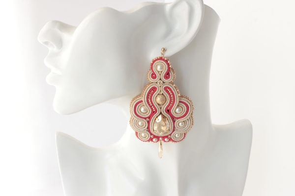Rania earrings embroidered with Swarovski crystals and soutache braid