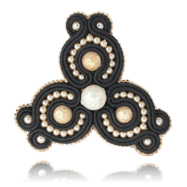 Lily brooch embroidered with pearls and soutache braid
