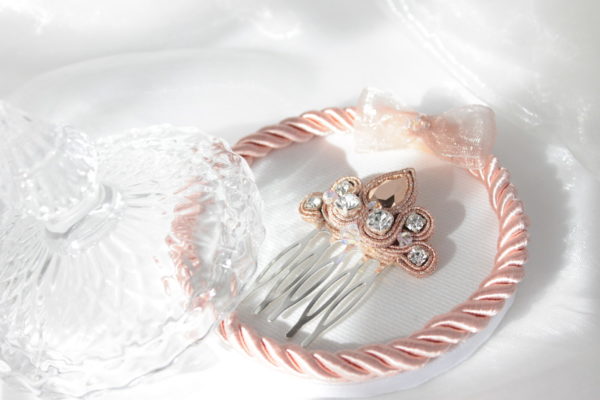 Olympe hair comb embroidered with crystals and soutache braid