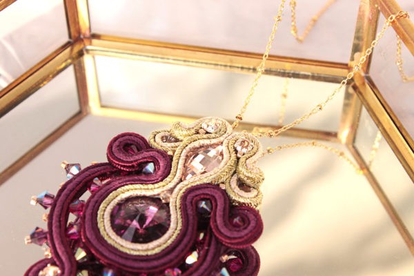 Amira necklace embroidered with crystals and soutache braid
