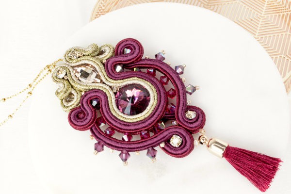 Amira necklace embroidered with crystals and soutache braid
