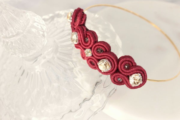 Gabrielle bangle bracelet embroidered with crystals and soutache braid