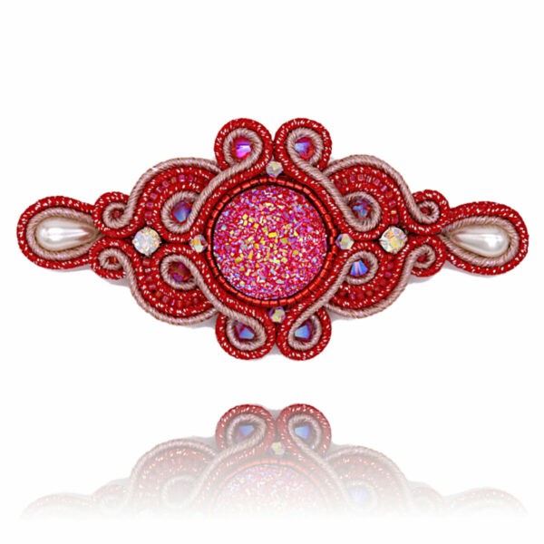 Barrette à cheveux Josephine brodée avec des perles, cristaux Swarovski et tresse soutache