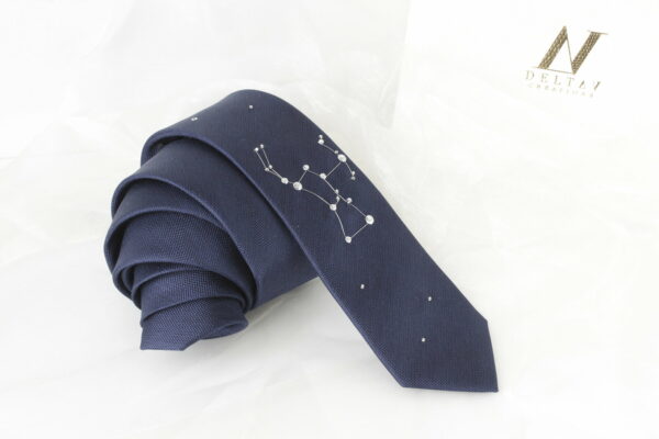 Cravate en soie brodée avec fil d'argent et cristaux avec constellations et étoiles